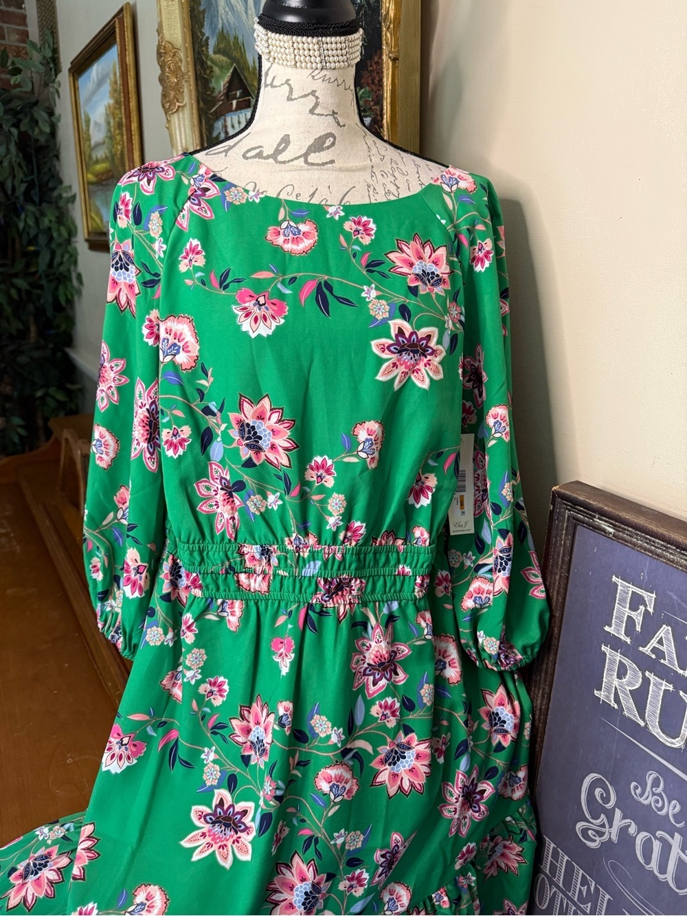 Eliza J Floral Print Midi Dress Green Size 16W New Without Tags NWT 178.00 - Picture 4 of 5